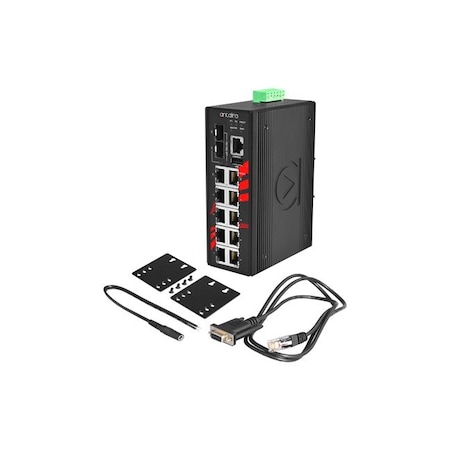 Antaira 12-Port Industrial Gigabit Light Layer 3 Managed Ethernet Switch, w/8-10/100Tx + 2-10/100/1000Tx RJ4 LMX-1202M-SFP